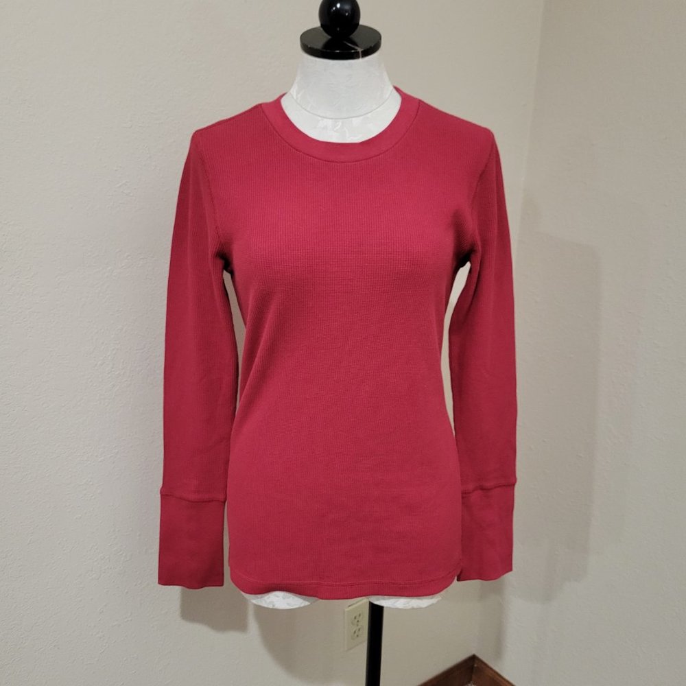 Sundance Catalog Crewneck Thermal top button sleeves velvet trim size Medium